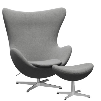 Egg Chair, Re-wool, 108 - Off white / natural, Satingebürstetes Aluminium, Mit Fußhocker