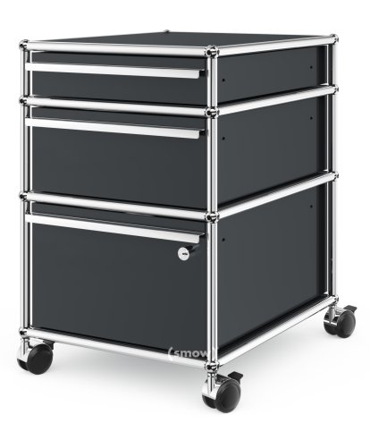 USM Haller Rollcontainer mit 3 Schubladen Typ 2 (mit Gegengewicht), Unterste Schublade mit Schloss, Anthrazitgrau RAL 7016