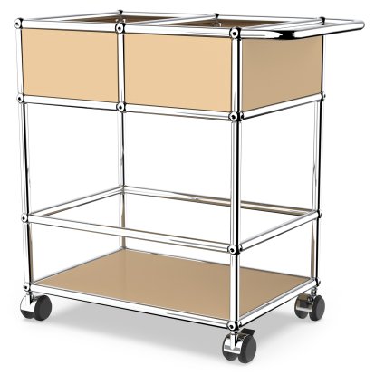 USM Haller Barwagen mit Unterteilung, USM beige, Weich für harte Böden