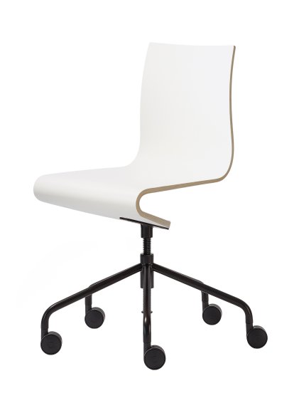 Arbeitsstuhl Seesaw, Schwarz, mit Spindel, Ohne Armlehnen, Buche natur / Melamin weiß beschichtet
