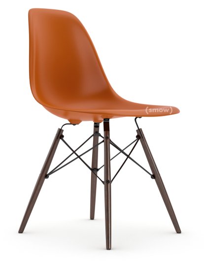 Eames Plastic Side Chair DSW, Rostorange, Ohne Polsterung, Ohne Polsterung, Standardhöhe - 43 cm, Ahorn dunkel