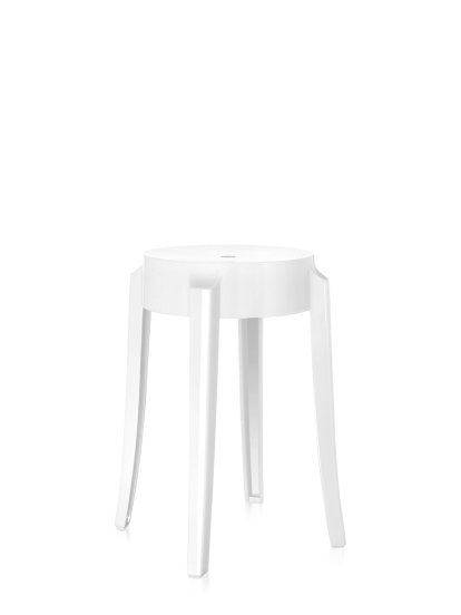 Charles Ghost Hocker, Höhe 46 x ø Sitz 26,5 x ø Basis 39 cm, Undurchsichtig, Weißglänzend