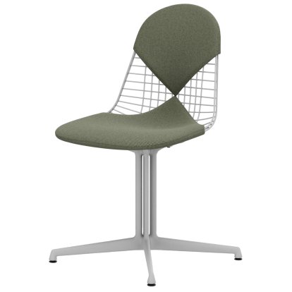 Wire Chair DKL, Beschichtet weiß, Sitz- und Rückenkissen (Bikini), Elfenbein / forest