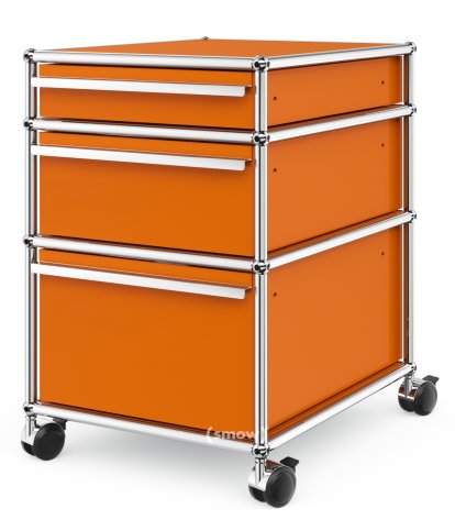 USM Haller Rollcontainer mit 3 Schubladen Typ 2 (mit Gegengewicht), Kein Schloss, Reinorange RAL 2004