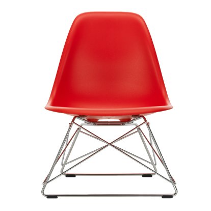 Eames Plastic Side Chair LSR, Poppy red, Ohne Polsterung, Glanzchrom