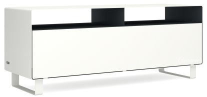 TV Lowboard R 109, Zweifarbig, Reinweiß (RAL 9010) - Anthrazitgrau (RAL 7016), Kufen lackiert in Außenfarbe