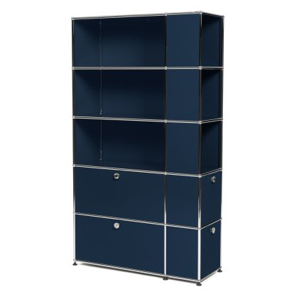USM Haller Bücherregal mit seitlichen Fächern, Stahlblau RAL 5011