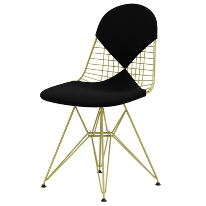Wire Chair DKR , Pulverbeschichtet citron, Sitz- und Rückenkissen (Bikini), Hopsak nero