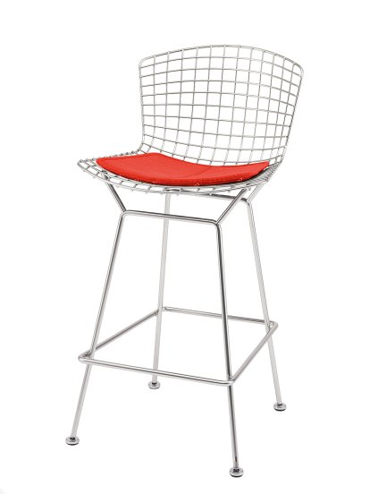 Bertoia Barstuhl, mit Sitzkissen, verchromt, Bright Red (Tonus 130)
