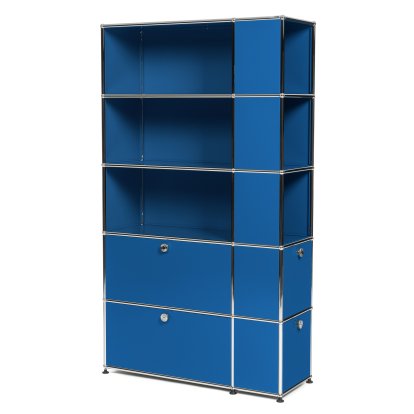 USM Haller Bücherregal mit seitlichen Fächern, Enzianblau RAL 5010