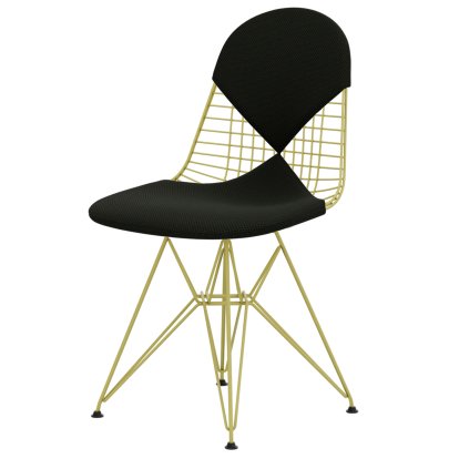 Wire Chair DKR , Pulverbeschichtet citron, Sitz- und Rückenkissen (Bikini), Apollo forest / schwarz