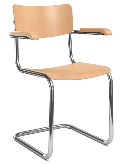 S 43 F Klassik Freischwinger, Gestell verchromt, Buche gebeizt, Buche, klar lackiert, Ohne Sitzauflage, Kunststoffgleiter schwarz mit Filz