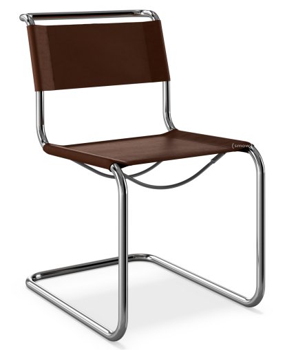 S 33 / S 34 Freischwinger, ohne Armlehnen, Kernleder, schokolade, Kunststoffgleiter schwarz mit Filz
