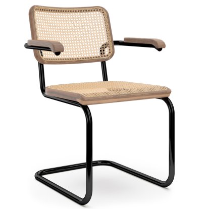 S 64 V Pure Materials Freischwinger, Nussbaum / natur, Tiefschwarz (RAL 9005), Kunststoffgleiter schwarz mit Filz