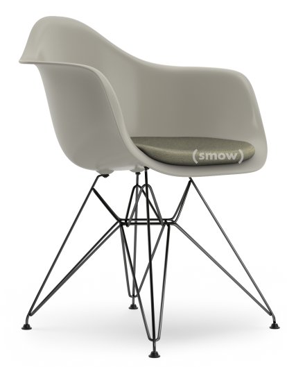 Eames Plastic Armchair DAR, Kieselstein, Mit Sitzpolster, Warmgrey / elfenbein, Standardhöhe - 43 cm, Beschichtet basic dark