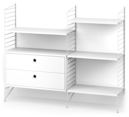 String System Bodenregal mit Schubladen, Weiß, Weiß lackiert