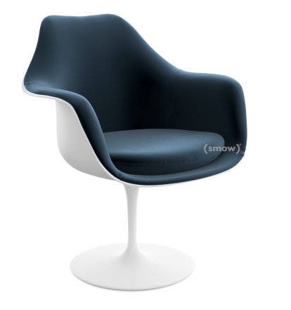 Saarinen Tulip Armlehnstuhl, drehbar, gepolsterte Innenschale und Sitzkissen, weiß, Night Blue (Eva 170)