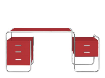 S 285 Schreibtisch, Esche offenporig decklackiert tomatenrot, 1 großer Korpus/1 kleiner Korpus