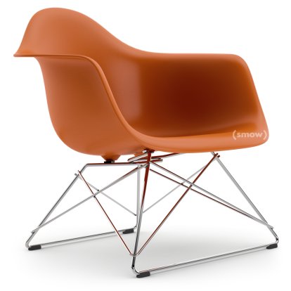 Eames Plastic Armchair LAR, Rostorange, Ohne Polsterung, Verchromt
