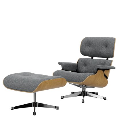 Eames Lounge Chair & Ottoman Nubia, Elfenbein dunkelblau / Kastanie, natur