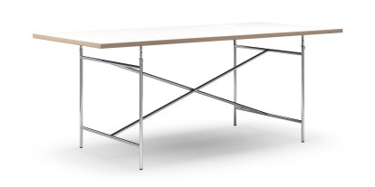 Eiermann Tisch, Melamin weiß mit Eichekante, 200 x 90 cm, Chrom, senkrecht, mittig (Eiermann 2), 135 x 78 cm