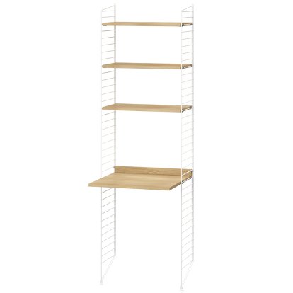 String System Bodenregal mit Schreibtisch, Fachböden Eiche, Seitenwände weiß