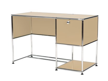 USM Haller Home Office Schreibtisch, USM beige, Mit Kabeldurchlass, unten links