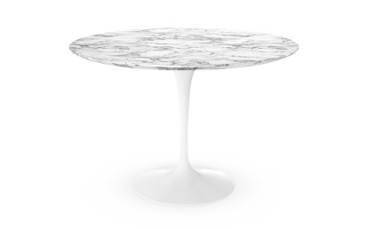 Saarinen Esstisch rund, 107 cm, weiß, Marmor Arabescato (weiß mit grauen Einfärbungen)