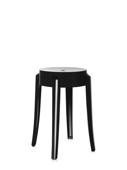 Charles Ghost Hocker, Höhe 46 x ø Sitz 26,5 x ø Basis 39 cm, Undurchsichtig, Schwarzglänzend