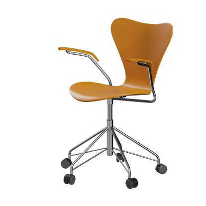 Serie 7 Drehstuhl 3117/3217 New Colours, Mit Armlehnen, Lack, Burnt yellow, Chrome