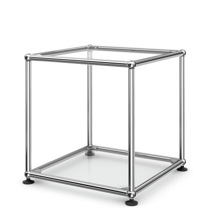 USM Haller Beistelltisch 35, Oben und unten Glas, Klarglas