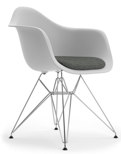 Eames Plastic Armchair DAR, Cotton white, Mit Sitzpolster, Nero / elfenbein, Standardhöhe - 43 cm, Verchromt