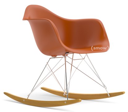 Eames Plastic Armchair RAR, Rostorange, Verchromt, Ahorn gelblich