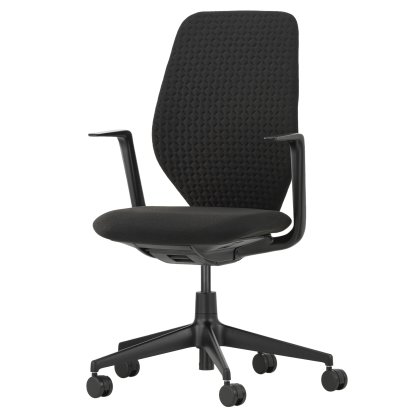 ACX Soft Bürodrehstuhl, Ohne Vorwärtsneigung, mit Sitztiefenverstellung, Fixe Armlehnen, Tiefschwarz, Sitz Grid Knit, nero, Weiche Rolle für harte Böden