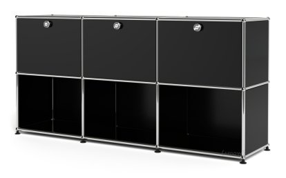 USM Haller Sideboard 50, individualisierbar, Graphitschwarz RAL 9011, Mit 3 Klappen, Offen