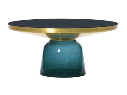 Bell Couchtisch, Messing, klar lackiert, Montanablau