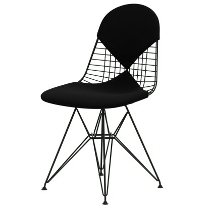 Wire Chair DKR , Pulverbeschichtet dark green, Sitz- und Rückenkissen (Bikini), Hopsak nero