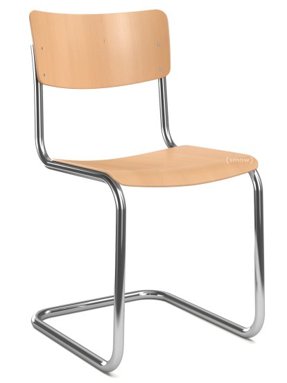 S 43 Klassik Freischwinger, Gestell verchromt, Buche gebeizt, Buche, klar lackiert, Ohne Sitzauflage, Ohne Gleiter
