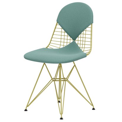 Wire Chair DKR , Pulverbeschichtet citron, Sitz- und Rückenkissen (Bikini), Hopsak mint / elfenbein