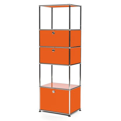 USM Haller Wohnzimmer Regal M Typ 2, Reinorange RAL 2004, Mit 2 Klappen und 1 Auszug (inkl. Einlegerahmen)
