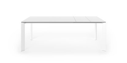Nori Esstisch, Laminat weiß, L 139-214 x B 90 cm, Aluminium weiß lackiert
