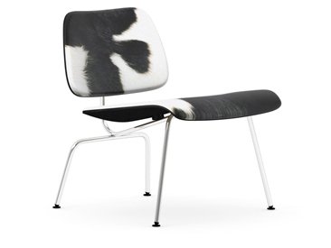 LCM Calf’s Skin Loungestuhl, Esche schwarz, Fell schwarz/weiß, Glanzchrom