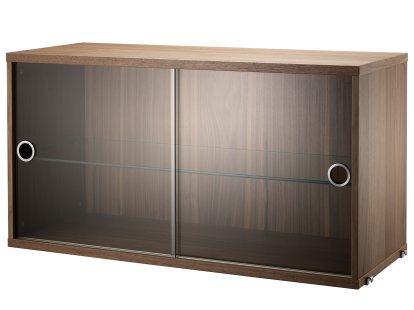 String System Hängeschrank mit Vitrinenschiebetüren, Walnussfurnier