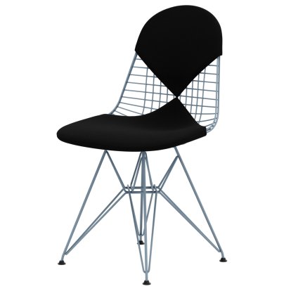 Wire Chair DKR , Pulverbeschichtet sky blue, Sitz- und Rückenkissen (Bikini), Hopsak nero