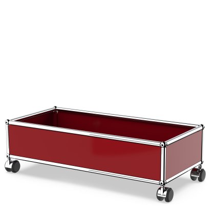 USM Haller Box mit Rollen, USM rubinrot, Hart für Teppichboden
