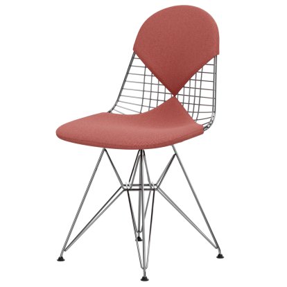 Wire Chair DKR , Glanzchrom, Sitz- und Rückenkissen (Bikini), Hopsak poppy red / elfenbein