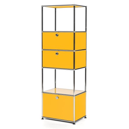 USM Haller Wohnzimmer Regal M Typ 2, Goldgelb RAL 1004, Mit 2 Klappen und 1 Auszug (inkl. Einlegerahmen)