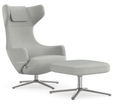 Grand Repos Loungesessel, Sessel Grand Repos & Ottoman, Stoff Dumet kiesel melange, 45 cm, Poliert