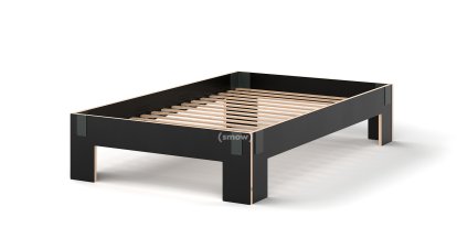 Tagedieb Bett, 120 x 200 cm, Ohne Kopfteil, FU (Sperrholz, Birke) schwarz, Anthrazitgrau, Mit Roll-Lattenrost