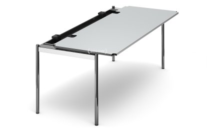 USM Haller Tisch Advanced, 200 x 75 cm, 02-Kunstharz perlgrau, Ohne Klappe